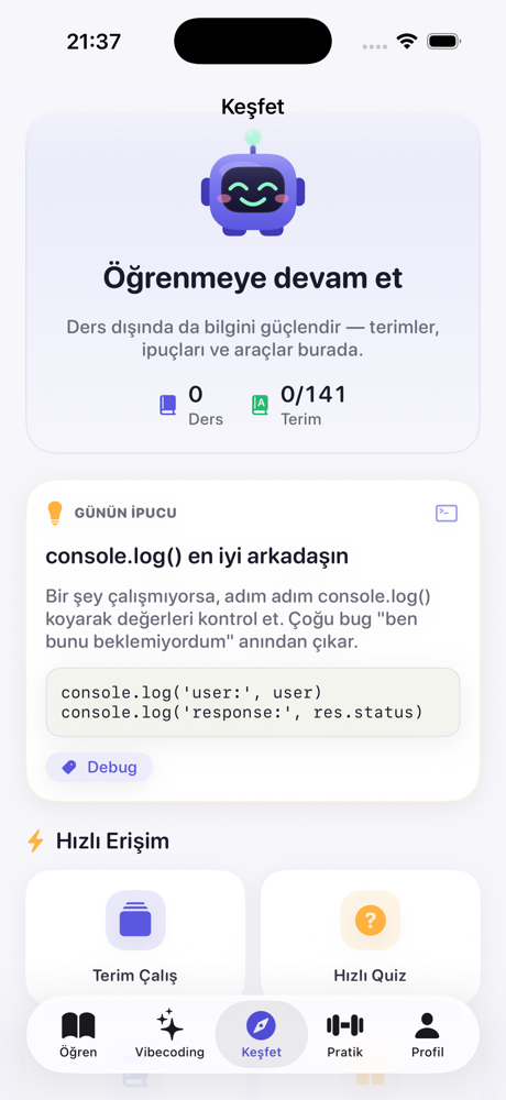 Keşfet sekmesi